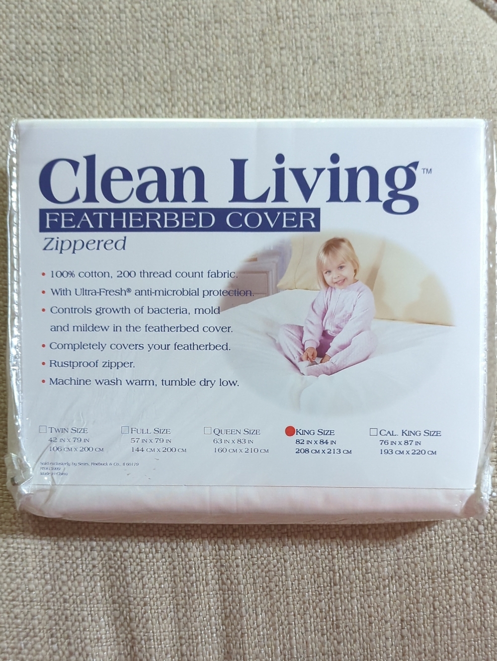 Zippered Featherbed Cover - White